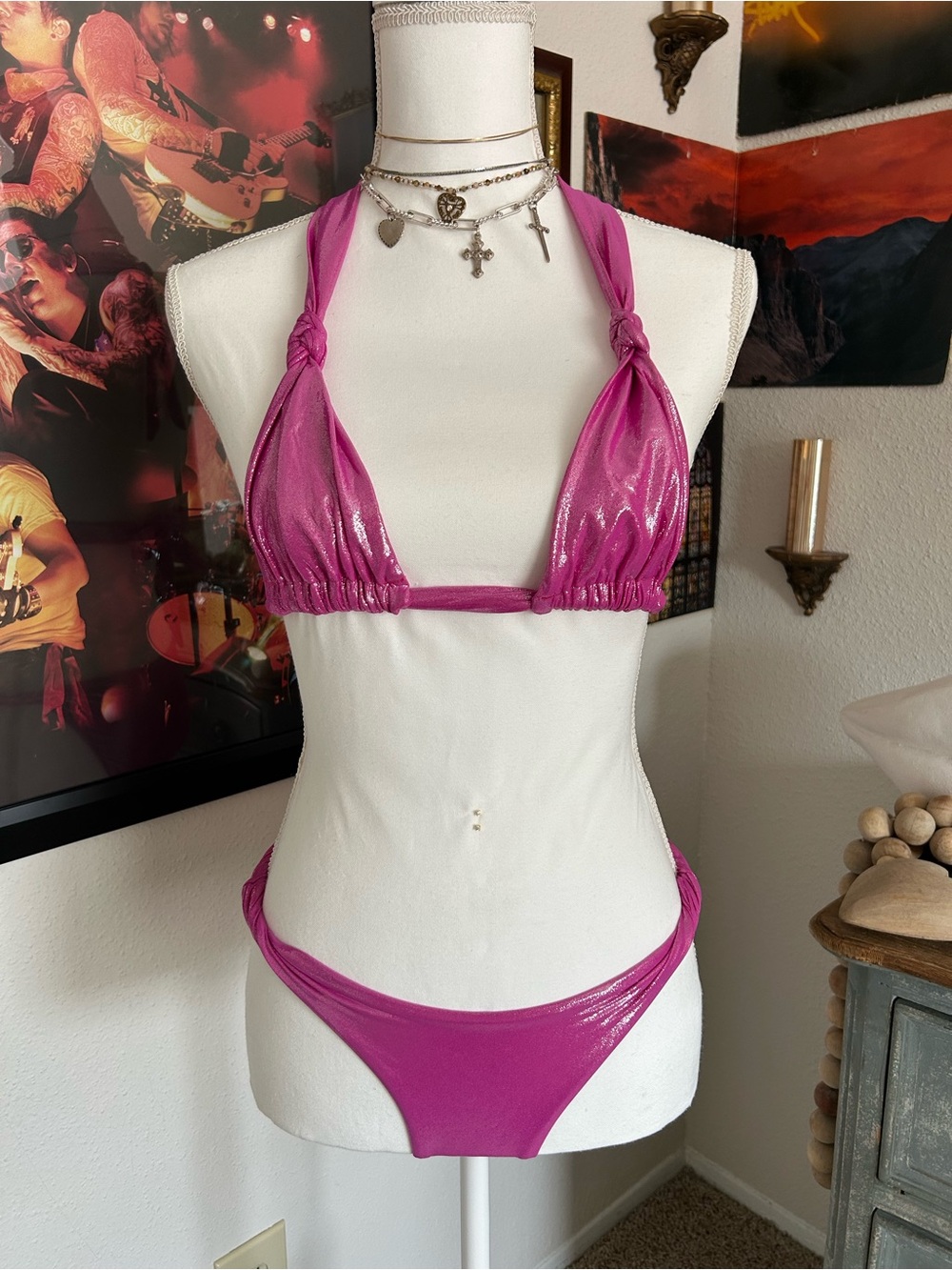 SKIMS Metallic Shimmer Bikini Size XXS Top Bottom Set Pink Barbiecore Y2K Glam
